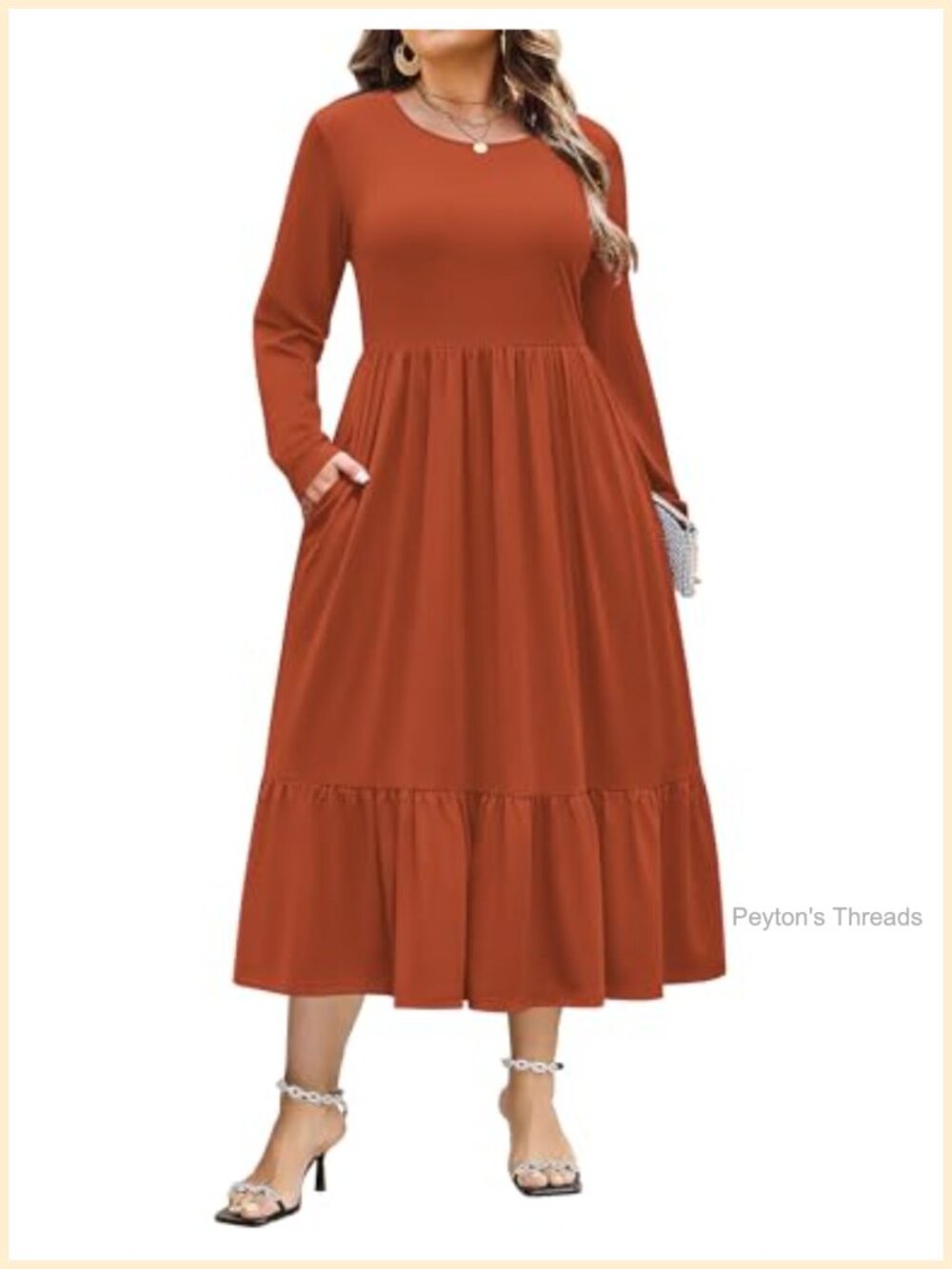 Plus Size Long Sleeve Maxi Dress with Pockets Casual Flowy Tiered